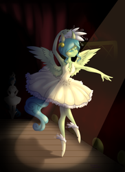 Size: 1602x2199 | Tagged: safe, artist:striped-chocolate, oc, oc only, oc:cloud up, pegasus, anthro, rcf community, anthro oc, armpits, ballerina, clothes, hand fan, solo, tutu, wings