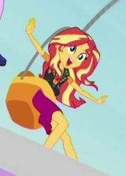 Size: 203x283 | Tagged: safe, screencap, sunset shimmer, equestria girls, equestria girls series, g4, rollercoaster of friendship, cropped, cute, female, happy, photo booth (song), shimmerbetes, solo, swing ride