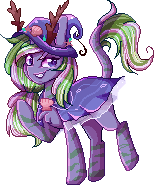 Size: 154x187 | Tagged: safe, artist:sketchyhowl, oc, oc:cosmic claw, pony, unicorn, animated, antlers, female, gif, hat, mare, pixel art, simple background, solo, transparent background, witch hat