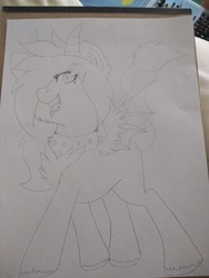 Size: 2730x3640 | Tagged: safe, artist:annuthecatgirl, oc, oc only, oc:melody silver, dracony, pony, collar, high res, solo, tongue out, traditional art, wip