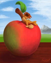 Size: 1024x1248 | Tagged: safe, artist:xormak, applejack, earth pony, pony, g4, apple, appletini, cowboy hat, female, food, hat, mare, micro, sleeping, solo, tiny ponies