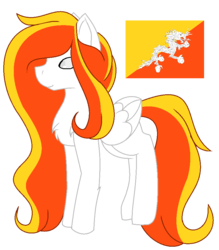 Size: 792x904 | Tagged: dead source, safe, artist:cosmicwitchadopts, pegasus, pony, bhutan, female, mare, nation ponies, ponified, simple background, solo, transparent background