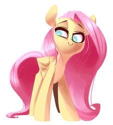 Size: 1817x2009 | Tagged: safe, artist:sourspot, fluttershy, pegasus, pony, g4, female, folded wings, looking away, looking sideways, mare, simple background, smiling, solo, standing, white background