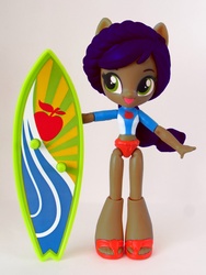 Size: 846x1128 | Tagged: safe, artist:whatthehell!?, applejack, equestria girls, g4, clothes, doll, equestria girls minis, irl, photo, ponied up, recolor, sandals, surfboard, swimsuit, toy