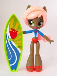 Size: 846x1128 | Tagged: safe, artist:whatthehell!?, applejack, equestria girls, g4, clothes, doll, equestria girls minis, irl, photo, ponied up, recolor, sandals, surfboard, swimsuit, toy