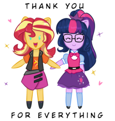Size: 1143x1200 | Tagged: safe, artist:chautung, sci-twi, sunset shimmer, twilight sparkle, equestria girls, equestria girls series, g4, cute, eyes closed, female, happy, heart, holding hands, lesbian, ponied up, redraw, shimmerbetes, ship:sci-twishimmer, ship:sunsetsparkle, shipping, simple background, transparent background, twiabetes