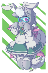 Size: 2248x3379 | Tagged: safe, artist:patoriotto, silver spoon, earth pony, pony, g4, bipedal, bunny ears, chubby, clothes, cute, dress, female, filly, glasses, high res, plump, ribbon, solo