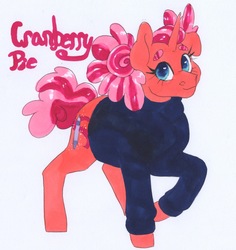 Size: 1868x1976 | Tagged: safe, artist:frozensoulpony, oc, oc only, oc:cranberry pie, pony, unicorn, clothes, female, filly, offspring, parent:party favor, parent:pinkie pie, parents:partypie, solo, sweater, traditional art
