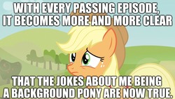 Size: 1280x720 | Tagged: safe, edit, edited screencap, editor:useraccount, screencap, applejack, earth pony, pony, apple family reunion, g4, abuse, background pony, background pony applejack, background pony strikes again, dialogue, downvote bait, female, image macro, jackabuse, meme, op is a duck, op is trying to start shit, op is wrong, solo, text, trolling