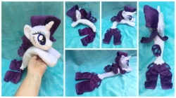 Size: 1600x894 | Tagged: safe, artist:equinepalette, rarity, seapony (g4), unicorn, g4, beanie (plushie), female, hand, irl, photo, plushie, prone, seaponified, seapony rarity, solo, species swap