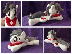 Size: 3600x2700 | Tagged: safe, artist:equinepalette, oc, oc only, oc:bandy, pegasus, pony, beanie (plushie), clothes, hand, high res, irl, male, photo, plushie, prone, scarf, solo, stallion