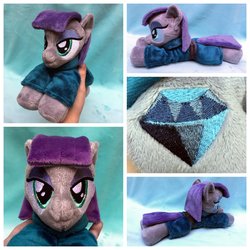 Size: 1600x1600 | Tagged: safe, artist:equinepalette, maud pie, earth pony, pony, g4, beanie (plushie), clothes, dress, female, hand, irl, mare, photo, plushie, prone, smiling, solo, when she smiles, wrong cutie mark