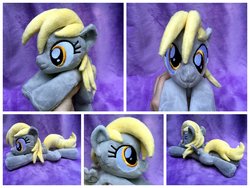 Size: 1600x1200 | Tagged: safe, artist:equinepalette, derpy hooves, pegasus, pony, g4, beanie (plushie), female, hand, irl, mare, photo, plushie, prone, solo