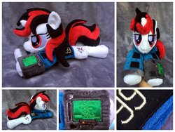 Size: 1600x1200 | Tagged: safe, artist:equinepalette, oc, oc only, oc:blackjack, pony, unicorn, fallout equestria, fallout equestria: project horizons, beanie (plushie), clothes, fanfic art, female, irl, mare, photo, pipbuck, plushie, solo