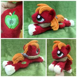 Size: 1600x1600 | Tagged: safe, artist:equinepalette, big macintosh, earth pony, pony, g4, beanie (plushie), hand, horse collar, irl, male, photo, plushie, prone, solo, stallion, unshorn fetlocks