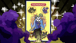 Size: 1920x1080 | Tagged: safe, artist:threetwotwo32232, angel bunny, clementine, fluttershy, harry, smoky, bat pony, bear, giraffe, raccoon, vampire, vampire fruit bat, g4, atg 2018, dio brando, female, flutterbat, jojo's bizarre adventure, newbie artist training grounds, parody, race swap, stardust crusaders, tarot card, the world