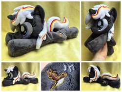 Size: 1600x1200 | Tagged: safe, artist:equinepalette, oc, oc only, oc:velvet remedy, pony, unicorn, fallout equestria, beanie (plushie), hand, irl, photo, plushie, prone, solo