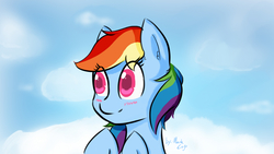 Size: 1280x720 | Tagged: safe, artist:markcupfisher, rainbow dash, g4, blushing, colored pupils, eye clipping through hair