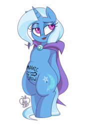 Size: 1800x2600 | Tagged: safe, artist:notenoughapples, trixie, pony, unicorn, g4, belly, belly button, bipedal, body writing, chubby, female, mare, simple background, solo, tongue out, transparent background