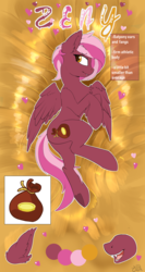 Size: 3544x6666 | Tagged: safe, artist:beardie, oc, oc only, oc:zeny, pegasus, pony, body pillow, commission, ear fluff, fangs, female, mare, reference sheet, text