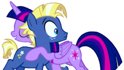 Size: 1280x720 | Tagged: safe, editor:lonely fanboy48, star tracker, twilight sparkle, alicorn, pony, g4, once upon a zeppelin, adorkable, cute, dork, hug, not a vector, simple background, trackerbetes, transparent background, twilight sparkle (alicorn)
