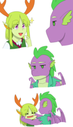 Size: 870x1515 | Tagged: safe, artist:fantasygerard2000, spike, thorax, changedling, changeling, dragon, equestria girls, g4, cute, equestria girls-ified, gay, king thorax, male, older, older spike, open mouth, ship:thoraxspike, shipping, simple background, stare, teenage spike, teenaged dragon, teenager, thorabetes, white background, winged spike, wings