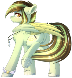 Size: 1024x1101 | Tagged: safe, artist:ak4neh, oc, oc only, oc:akane, pegasus, pony, butt, crystal, female, jewelry, looking at you, mare, necklace, plot, raised hoof, simple background, solo, transparent background