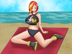 Size: 2048x1536 | Tagged: safe, artist:rathgood, sunset shimmer, equestria girls, g4, my little pony equestria girls: better together, boots, breasts, busty sunset shimmer, clothes, female, human coloration, shoes, solo, swimsuit