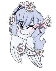 Size: 1023x1297 | Tagged: safe, artist:chelseaz123, oc, oc only, pegasus, pony, bust, female, flower, looking at you, mare, one eye closed, rose, scar, simple background, solo, transparent background, wink