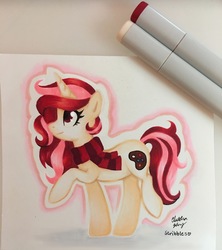 Size: 3024x3402 | Tagged: safe, artist:chelseaz123, oc, oc only, pony, unicorn, clothes, female, high res, mare, scarf, solo, traditional art