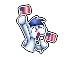 Size: 1280x1024 | Tagged: safe, artist:sugar morning, oc, oc only, oc:slipstream, pegasus, pony, 4th of july, amareica, american independence day, cute, flag, holiday, male, mini flag, open mouth, simple background, solo, stallion, sticker, transparent background, united states, yelling