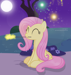 Size: 2048x2154 | Tagged: safe, artist:shutterflyeqd, fluttershy, pegasus, pony, g4, 4th of july, ^^, cute, eyes closed, female, fireworks, high res, holiday, mare, mouth hold, night, shyabetes, smiling, solo, sparkler (firework)