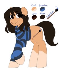 Size: 1551x1850 | Tagged: safe, artist:liziedoodle, oc, oc only, oc:lizie doodle, earth pony, pony, clothes, coat markings, female, hoodie, mare, paintbrush, reference sheet, socks (coat markings), solo, striped hoodie, sweater