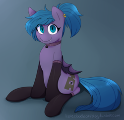Size: 1900x1835 | Tagged: safe, artist:liziedoodle, oc, oc only, oc:belfry towers, bat pony, pony, bat pony oc, clothes, fangs, female, jewelry, mare, necklace, ponytail, solo, stockings, thigh highs, wings