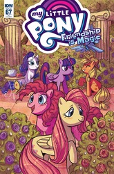 Size: 1054x1600 | Tagged: safe, artist:naomi franquiz, idw, applejack, fluttershy, pinkie pie, rainbow dash, rarity, twilight sparkle, alicorn, pony, friendship is magic #67, g4, comic cover, flower, garden, mane six, twilight sparkle (alicorn)