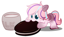 Size: 1032x604 | Tagged: safe, artist:eclispeluna, oc, oc only, pegasus, pony, base used, cookie, female, filly, food, nom, simple background, solo, tiny ponies, transparent background