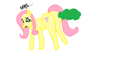 Size: 960x540 | Tagged: safe, artist:poneboneye, fluttershy, pony, g4, ..., 1000 hours in ms paint, butt, crappy art, fart, female, flutterbutt, mare, oops, plot, simple background, solo, wat, white background