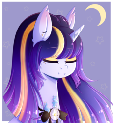 Size: 3134x3408 | Tagged: safe, artist:fluffymaiden, oc, oc only, oc:enchante, pony, eyes closed, high res, moon, solo, stars