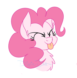 Size: 1510x1524 | Tagged: safe, artist:dippin-dott, pinkie pie, earth pony, pony, g4, bust, chest fluff, cute, diapinkes, eyes closed, female, mare, ponk, raspberry, simple background, solo, tongue out, white background
