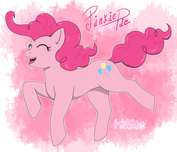 Size: 1145x979 | Tagged: safe, artist:hc4art, pinkie pie, earth pony, pony, g4, abstract background, cheering, eyes closed, female, happy, open mouth, signature, solo