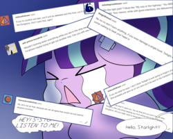 Size: 3000x2400 | Tagged: safe, starlight glimmer, pony, unicorn, series:glimmering spectacle, g4, ask, bandaid, crying, dialogue, female, high res, solo, tumblr