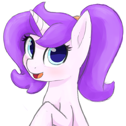 Size: 1000x1000 | Tagged: safe, artist:rivin177, oc, oc only, oc:purpleheart, oc:rivin, pony, unicorn, big eyes, blue eyes, cute, female, hello, mare, open mouth, raised hoof, simple background, solo, white background