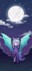 Size: 887x1920 | Tagged: safe, artist:loneless-art, oc, oc only, oc:astralis, bat pony, pony, bat pony oc, bat wings, clothes, commission, hoodie, moon, mountain, night, phone wallpaper, sketch, solo, wallpaper, wings