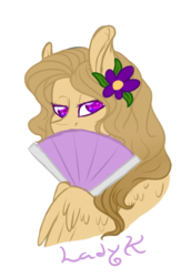 Size: 717x1043 | Tagged: safe, artist:kimyowolf, oc, oc only, oc:kimmy, pegasus, pony, bust, female, flower, flower in hair, hand fan, mare, portrait, simple background, solo, transparent background