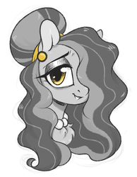Size: 2333x3000 | Tagged: safe, artist:ohno, oc, oc only, oc:beauty mark, earth pony, pony, beauty mark, digital art, female, gift art, gray, grayscale, looking at you, mare, monochrome, partial color, simple background, smiling, solo, white background