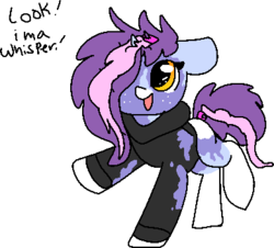 Size: 390x352 | Tagged: safe, artist:nootaz, oc, oc only, oc:berry frost, oc:nootaz, pony, clothes, cosplay, costume, hair over one eye, paint, simple background, solo, transparent background