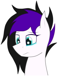 Size: 2418x3217 | Tagged: safe, artist:seriousmawri, oc, oc only, oc:songsky, pegasus, pony, black hair, bust, commission, high res, purple hair, sad, simple background, solo, teary eyes, transparent background