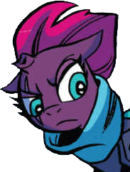 Size: 183x242 | Tagged: safe, artist:andypriceart, idw, fizzlepop berrytwist, tempest shadow, pony, unicorn, g4, background removed, broken horn, clothes, female, horn, scarf, simple background, solo, transparent background