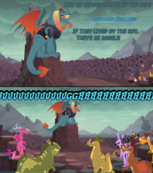 Size: 1280x1445 | Tagged: safe, edit, edited screencap, screencap, amarant, ballista, barry, billy, dragon lord torch, princess ember, prominence, rex, spear (g4), dragon, g4, gauntlet of fire, bloodstone scepter, comic, dad joke, dragon lands, dragon lord ember, fathers gonna father, lame pun reaction, papyrus in the comments, screencap comic
