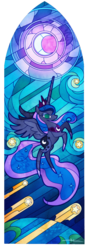 Size: 889x2459 | Tagged: safe, artist:alexia tryfon, edit, princess luna, alicorn, pony, g4, my little pony: the movie, crescent moon, ethereal mane, female, mare, moon, simple background, solo, stained glass, starry mane, stars, transparent background